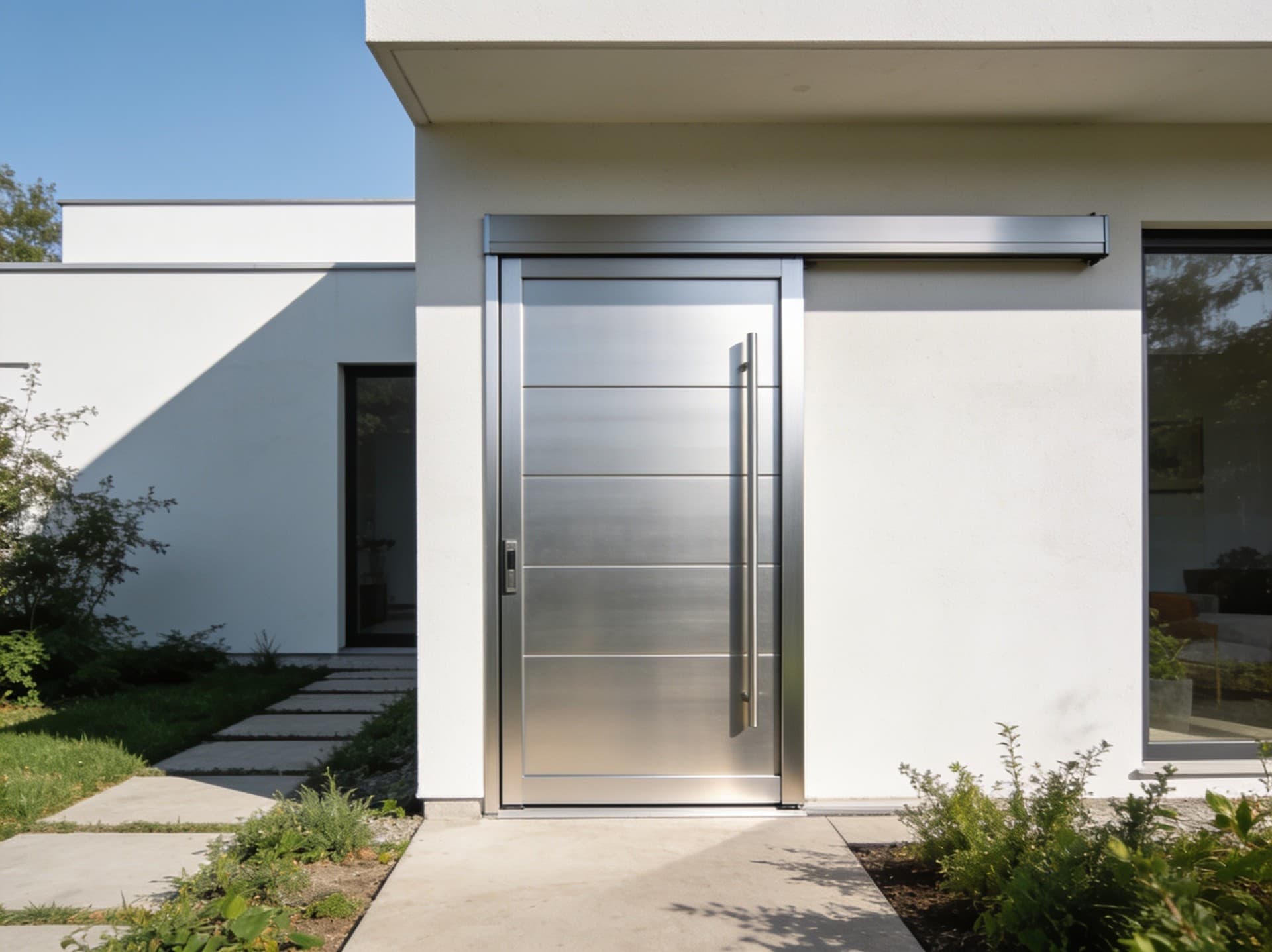 Portal de aluminio fabricado por Intervallas instalado en una vivienda de Galicia